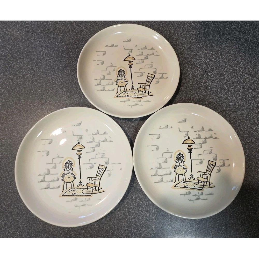 Stetson Marcrest Gay Nineties Bread Butter Plates Set 3 Parlor 6.25 MCM Ceramic